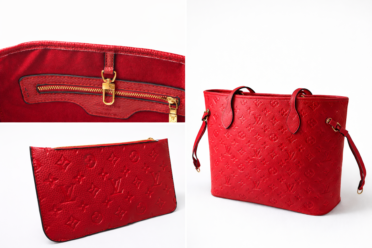 Designer-Inspired Embossed Tote with Adjustable Side Straps & Matching Zip Pouch