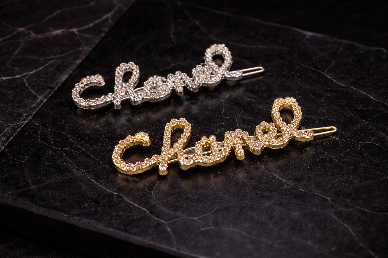 Rhinestone Script Hair Barrettes