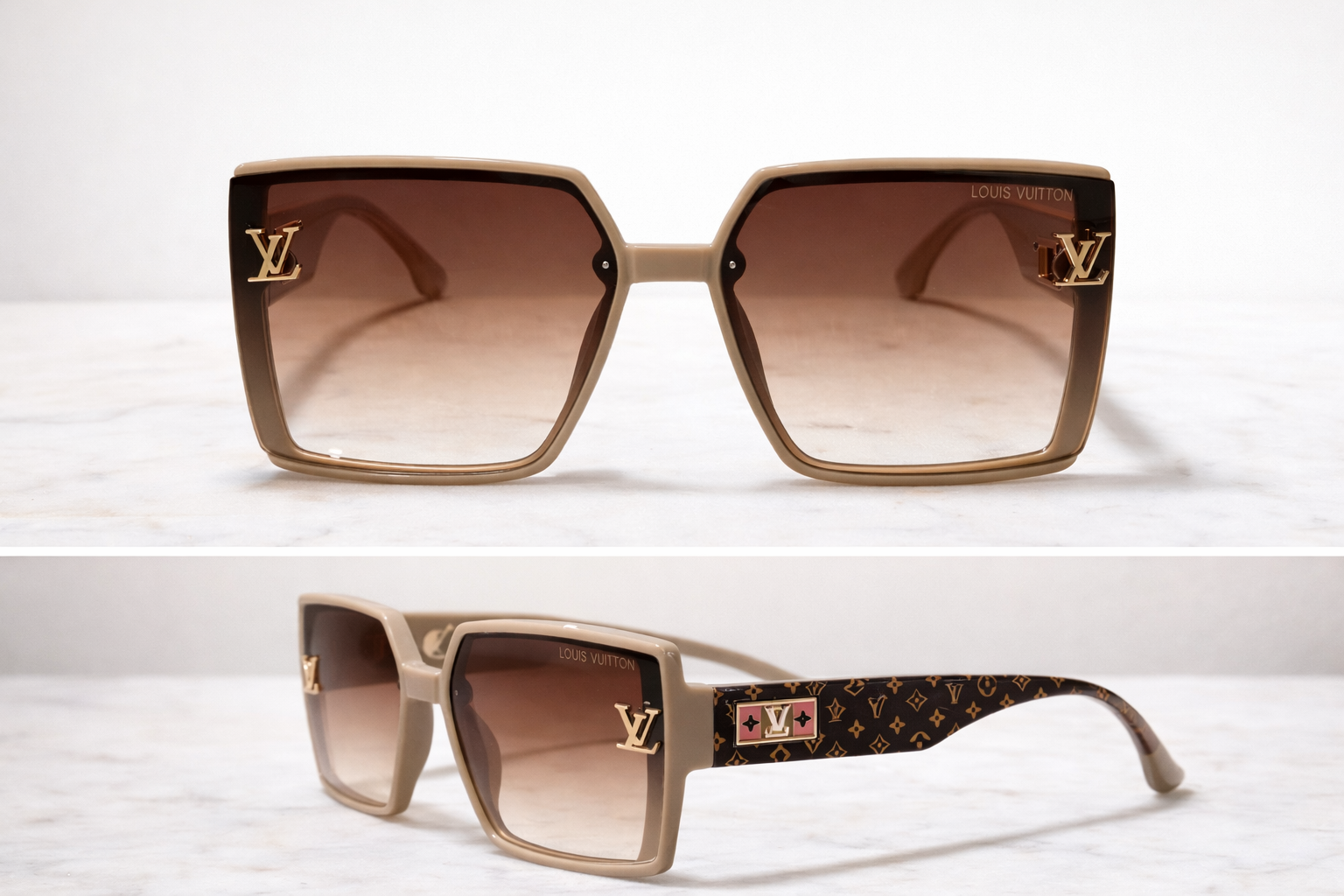 Beige Square Sunglasses